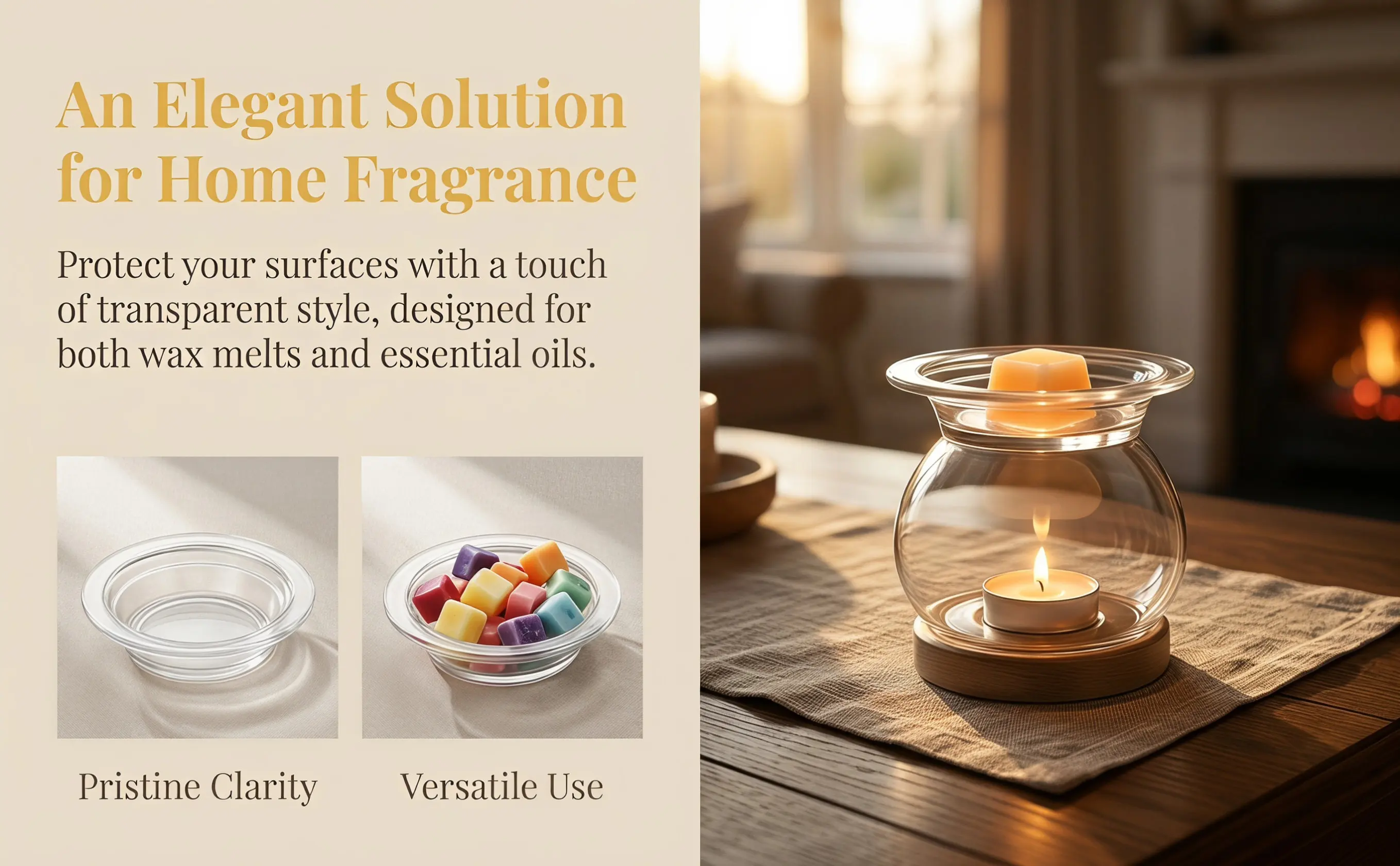 2Pcs Glass Wax Melt Warmer Dish Transparent Oil Aromatherapy Plate Replacement Wax Heater Tray Scented Liner
