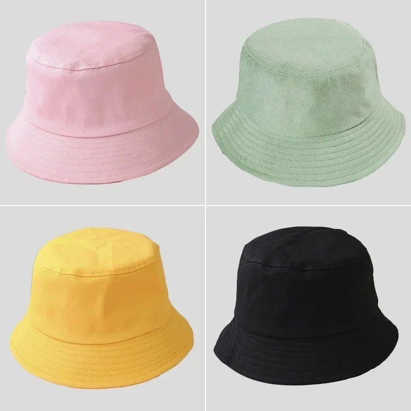 Unisex Cotton Bucket Hats Summer Foldable Sunscreen Panama Hat Solid Color Hip Hop Wide Brim Beach UV Protection Fisherman Hat