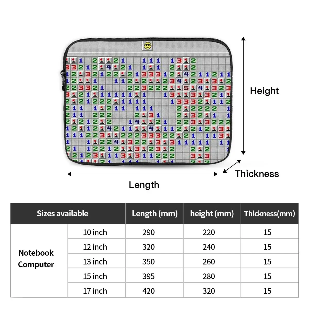 Minesweeper Fun Game Notebook Laptop Bag Case Pouch 10 12 13 15 17 Inch Notebook Sleeve Cover Bag Tablet Shockproof Case Bag