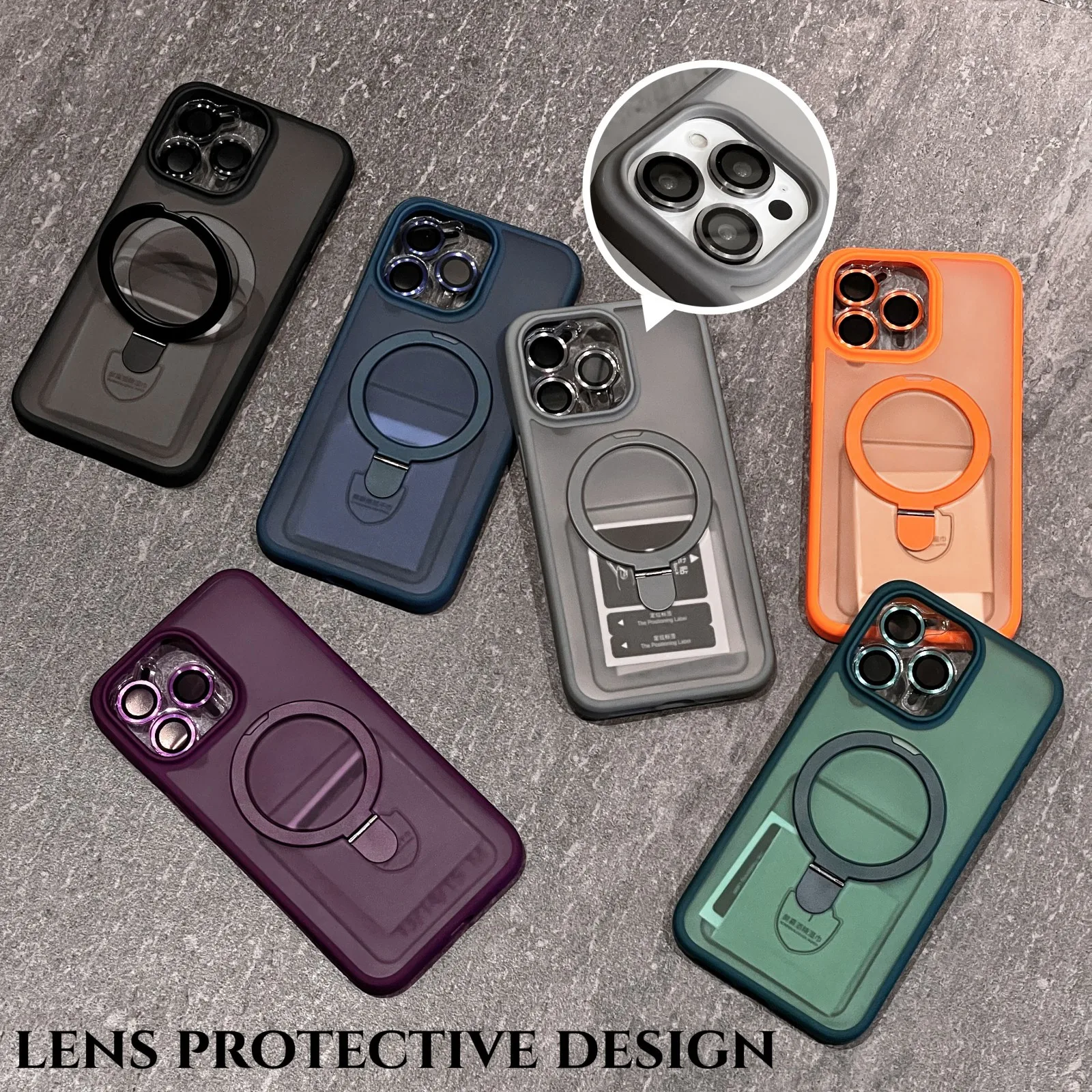 Metal Ring Stand Matte Magnetic Case for Magsafe IPhone 18 17 16 15 14 13 12 11 Pro Max Plus with Camera Lens Protector Cover