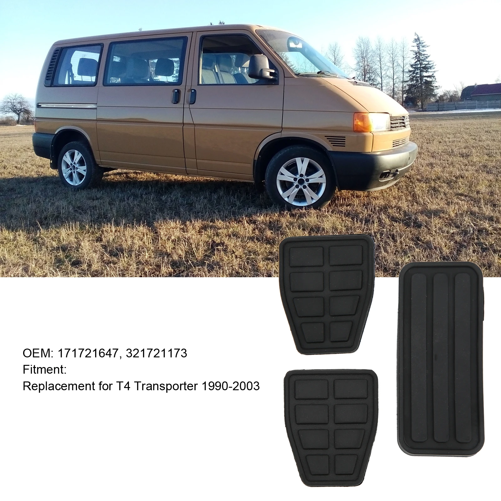 171721647 For T4 1990โ2003 Clutch Brake Accelerator Pedal Pad Kit Rubber Black Flexible Wearproof Replacement 3pcs