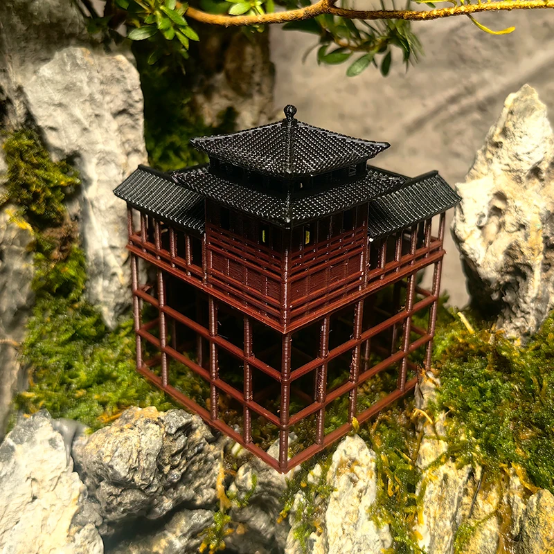 Chiński plastikowy model starożytnej architektury akwarium, bonsai, drukowane 3D Art Deco, ozdoby, akcesoria domowe