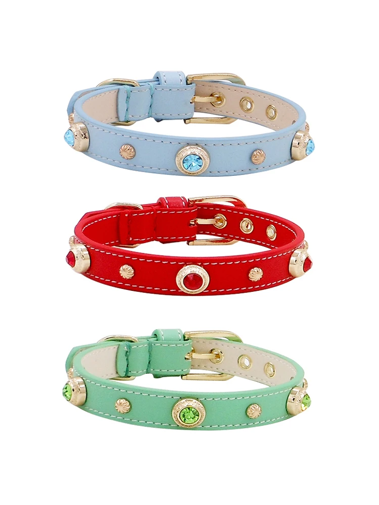 Puppy Dog Collar  Czech Rhinestone  Genuiner Leather  Pet Collar Necklace High-end Pure Handmad Drop Shipping  Dogs Product