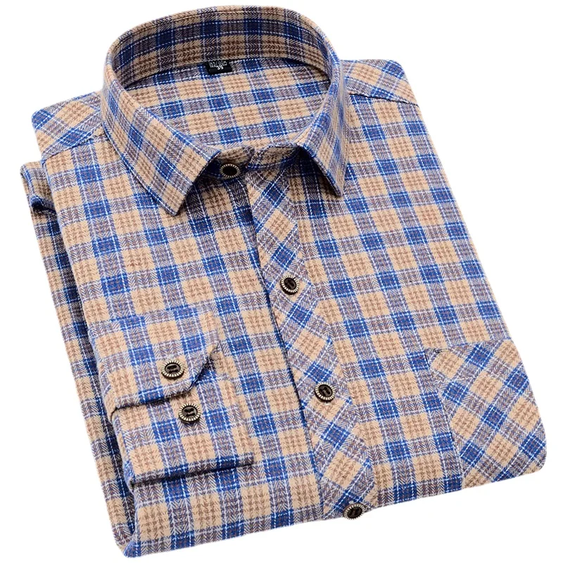 New Long Sleeved Shirts, Autumn Classic Plaid Shirt, with Single Breasted Lapels Male Camisas 17 Color Grid To Choose From