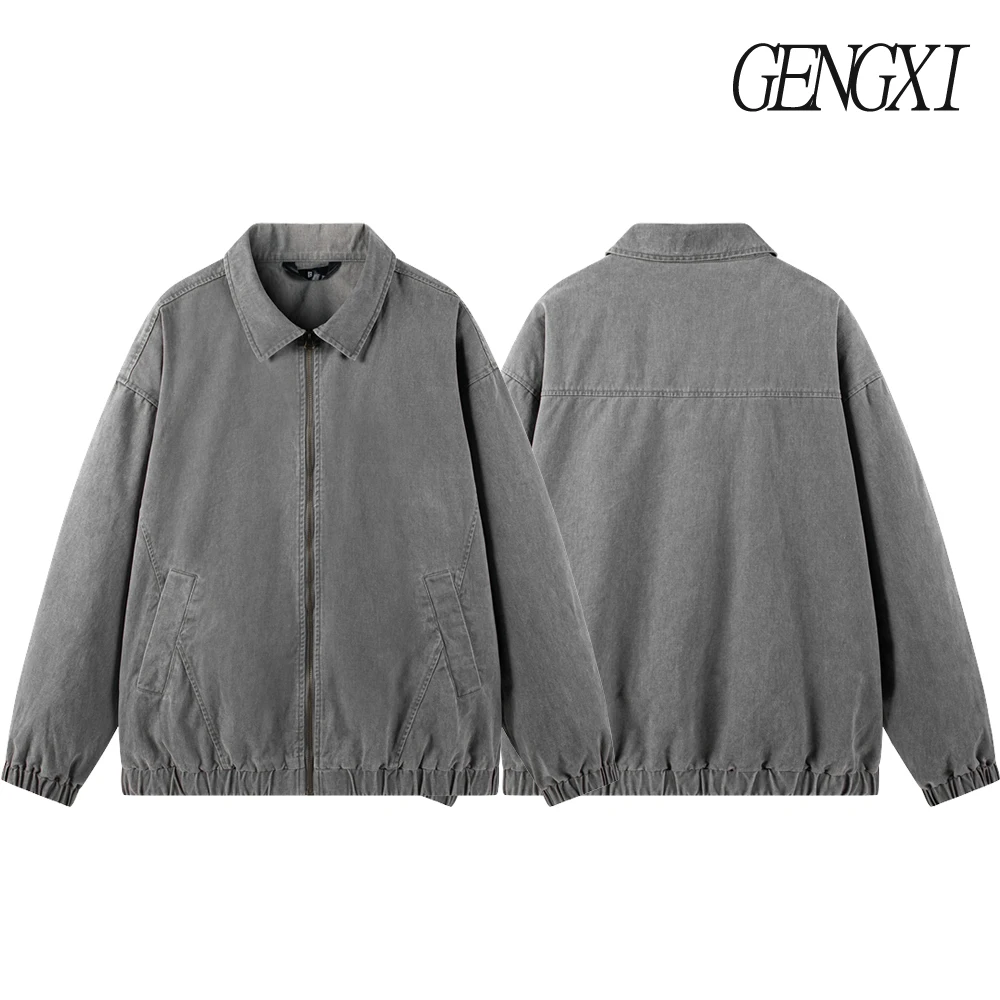 سترة ديترويت للرجال من قماش الدنيم على الطراز الأمريكي العتيق، سترة مريحة من القطن بياقة مقاومة للرياح ودافئة