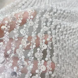 2024 NEW 1Yard Beaded Luxury Fabrics for Dress Embroidered Fabrics Bridal Off White Wedding Lace Sewing sell by Yard