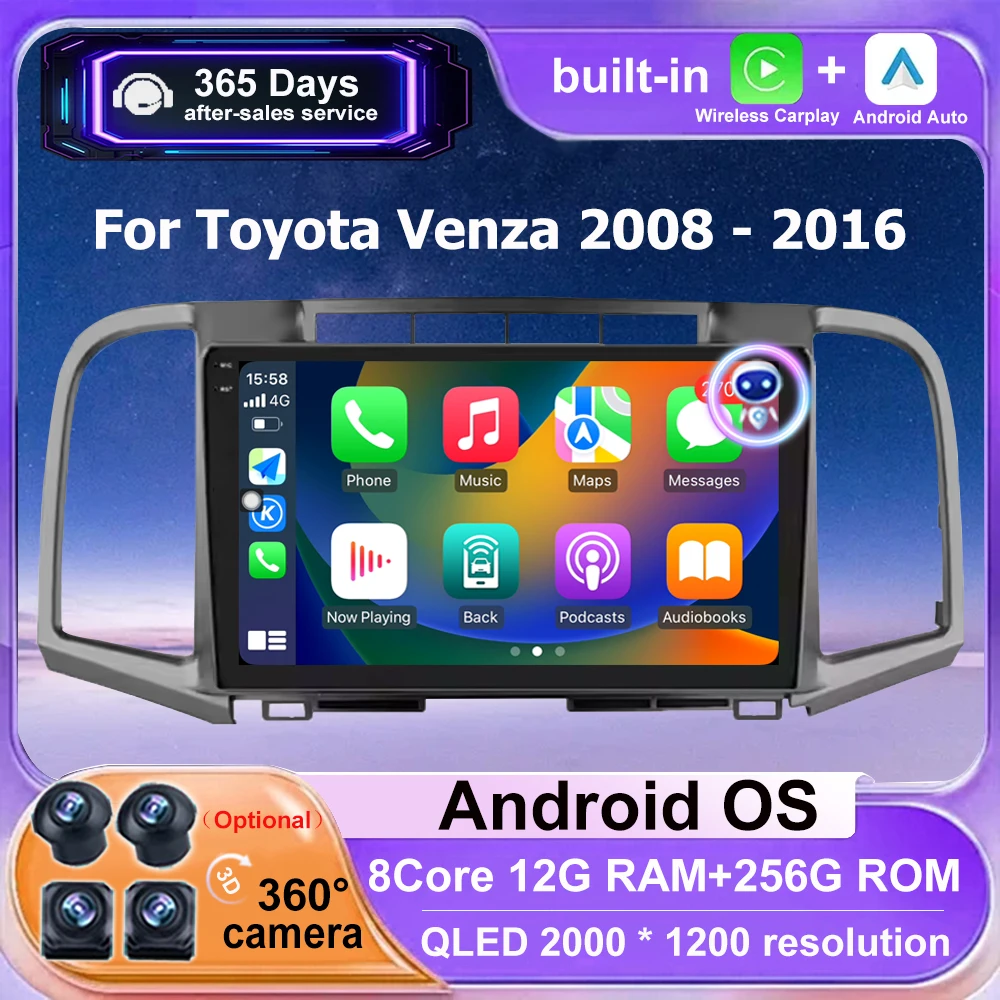 

Беспроводной CarPlay для Toyota Venza 2008-2016, Android 16, автомобильная мультимедийная система, видеоплеер, GPS-навигация, 4G, BT, DSP