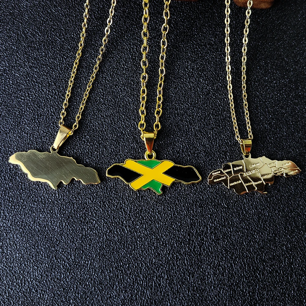 Stainless Steel Jamaica Map Pendant Necklaces 6 Kinds Of Style Gold Color Jamaican Women Country Map Jewelry Gift