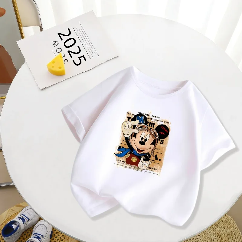 

Children's T-shirt Cute Mickey Print T-shirt 2026 New Style Pure Cotton Trendy Cool Parent-child Outfit for Boys and Girls