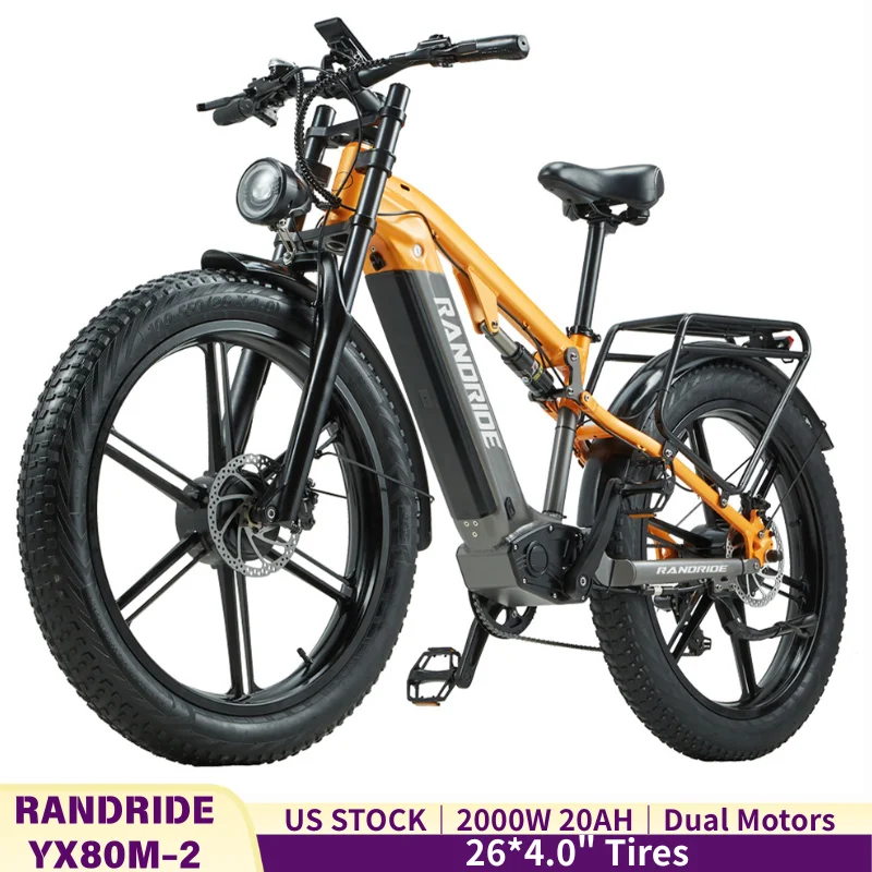 US STOCK RANDRIDE YX80 2000W Dual Motor All-Terrain E-Bike 48V 20Ah Long Range Full Suspension 7-Speed Off-Road Electric Bike