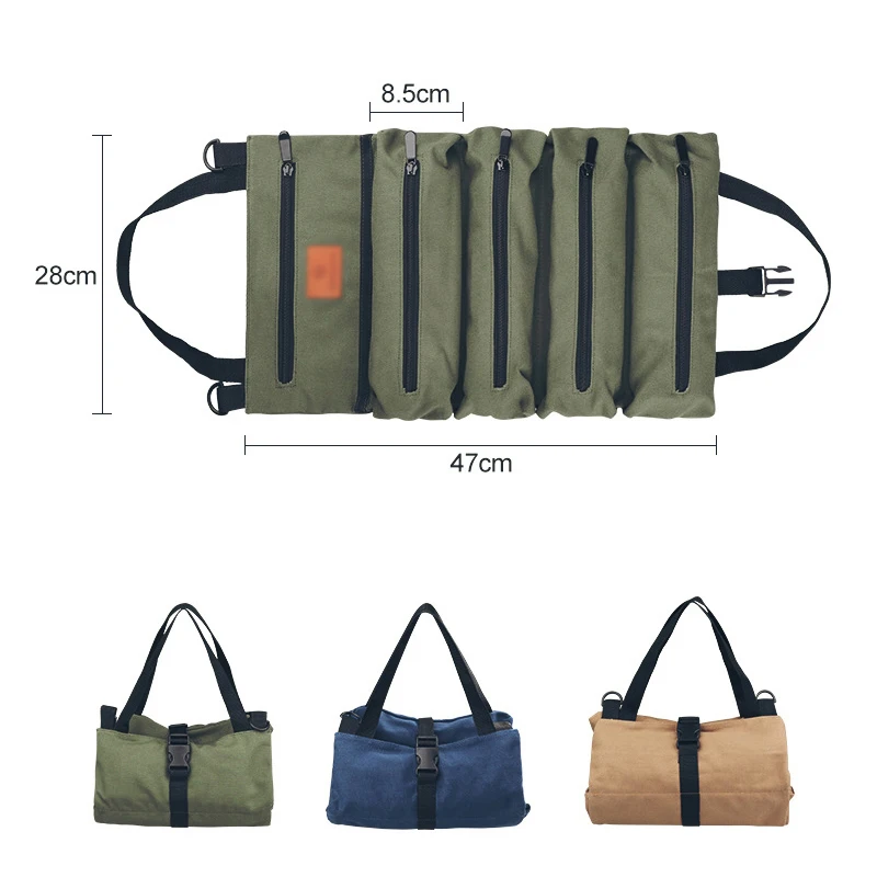 Canvas Motorcycle Tool Bag Roll Tool Roll Multi-Purpose Tool Roll Up Bag Hand Repair Tool Storage Bag