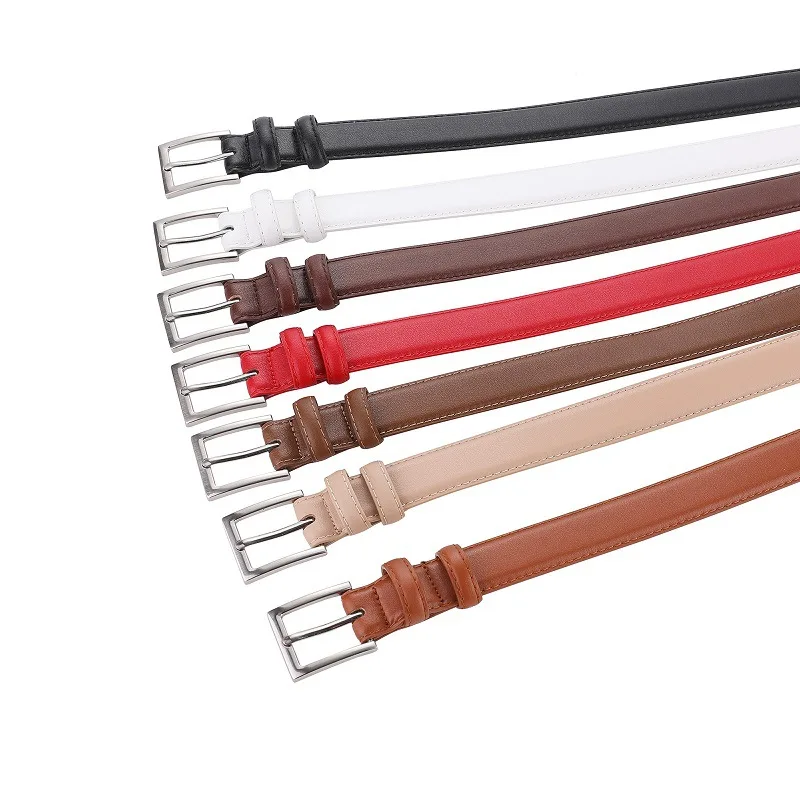 高級ヴィンテージスタイルの女性用レザーベルト、エレガントなシルバーピンバックル付き本革ウエストベルト（パンツやジーンズ用）