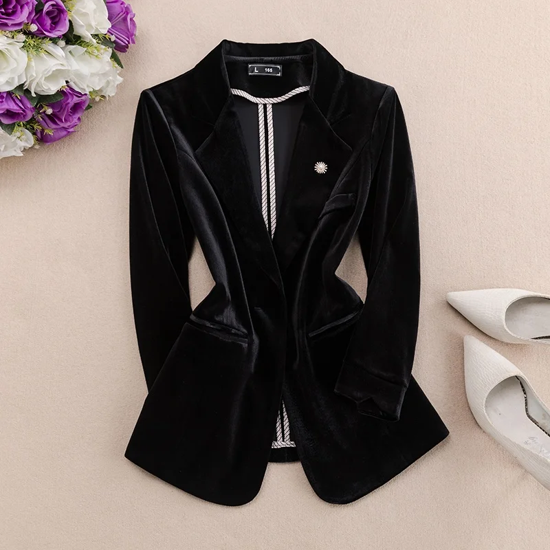 

Gold Velvet Women's Suiting Jaet Long Sve Slim Fit Faionable Velvet Set Spring Autumn Seasonal Busin Casual Sle