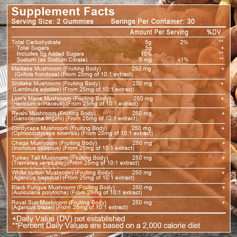Beworths Lion\'s Mane Mushroom Complex Gummies Brain Memory Booster Focus & Mood Health Relieve Stress Relax Your Body