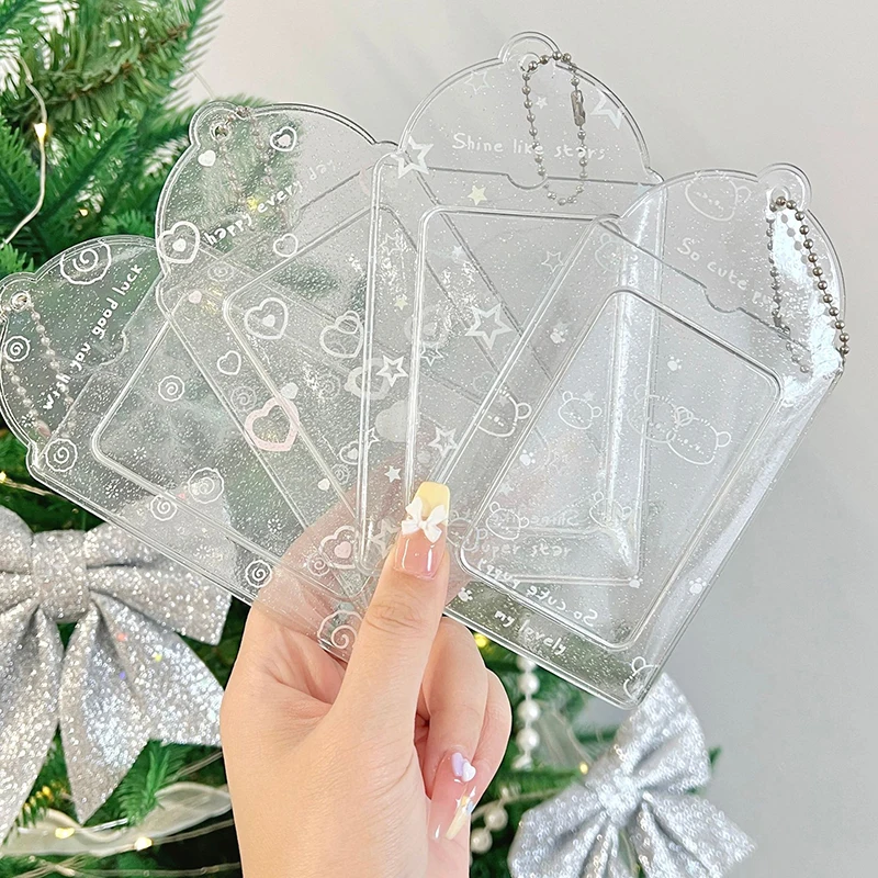 Transparente brilhante foto titular para meninas, titular do coração bonito, armazenamento de cartão Idol, pingente de proteção, 3 Polegada, PVC, novo