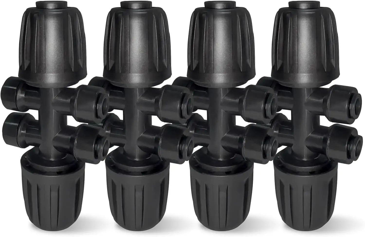 

4 Pack 6 Way Barbed Tee Connectors, 1/2" to 1/4" Drip Irrigation Fittings, Anti-Leak Push-to-Fit Splitter
