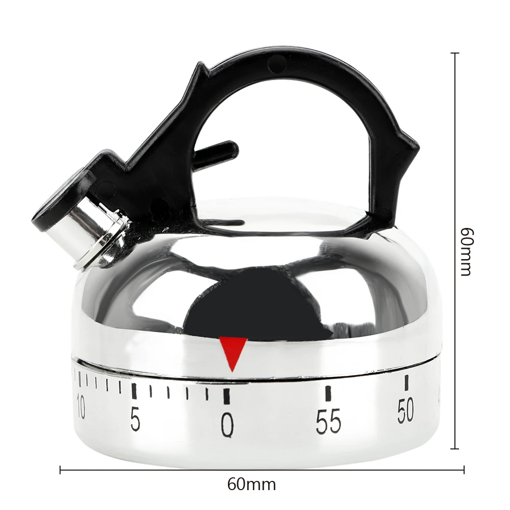 60 Minutes Kitchen Timer Cooking Reminders Tools Plastic Mechanical Timer Kettle Shape Countdown Alarm Reminder