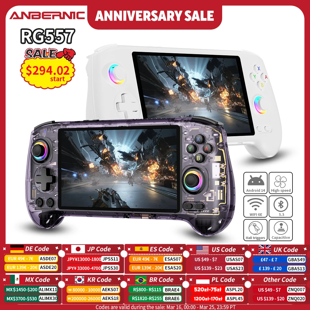 ANBERNIC RG557 Handheld Game Console 5.48" AMOLED Screen Dimensity 8300 Android Retro Video Player Supports FOTA WIFI Streaming