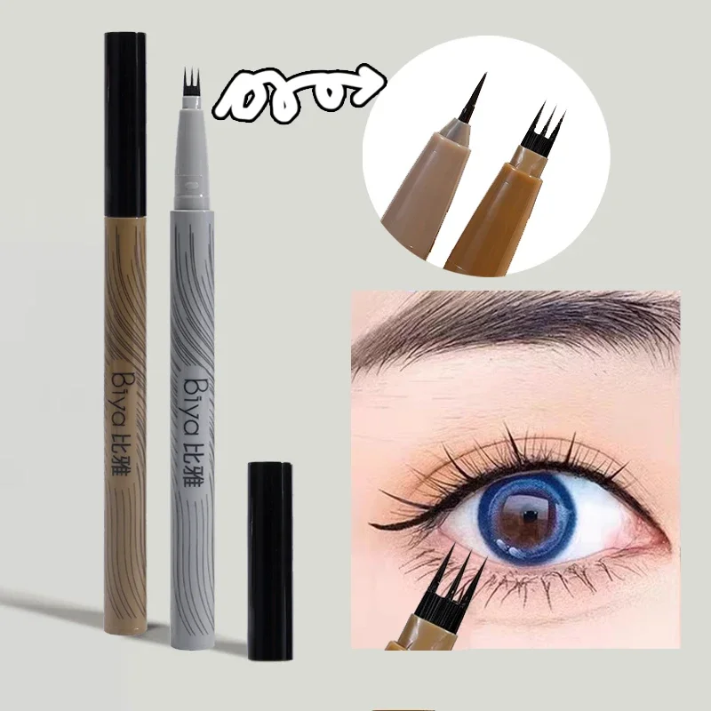 Matita per sopracciglia per ciglia inferiori ultrasottile 3 penna liquida per Eyeliner con punta a forchetta Eyeliner liscio ad asciugatura rapida 3 punti cosmetico per occhi impermeabile