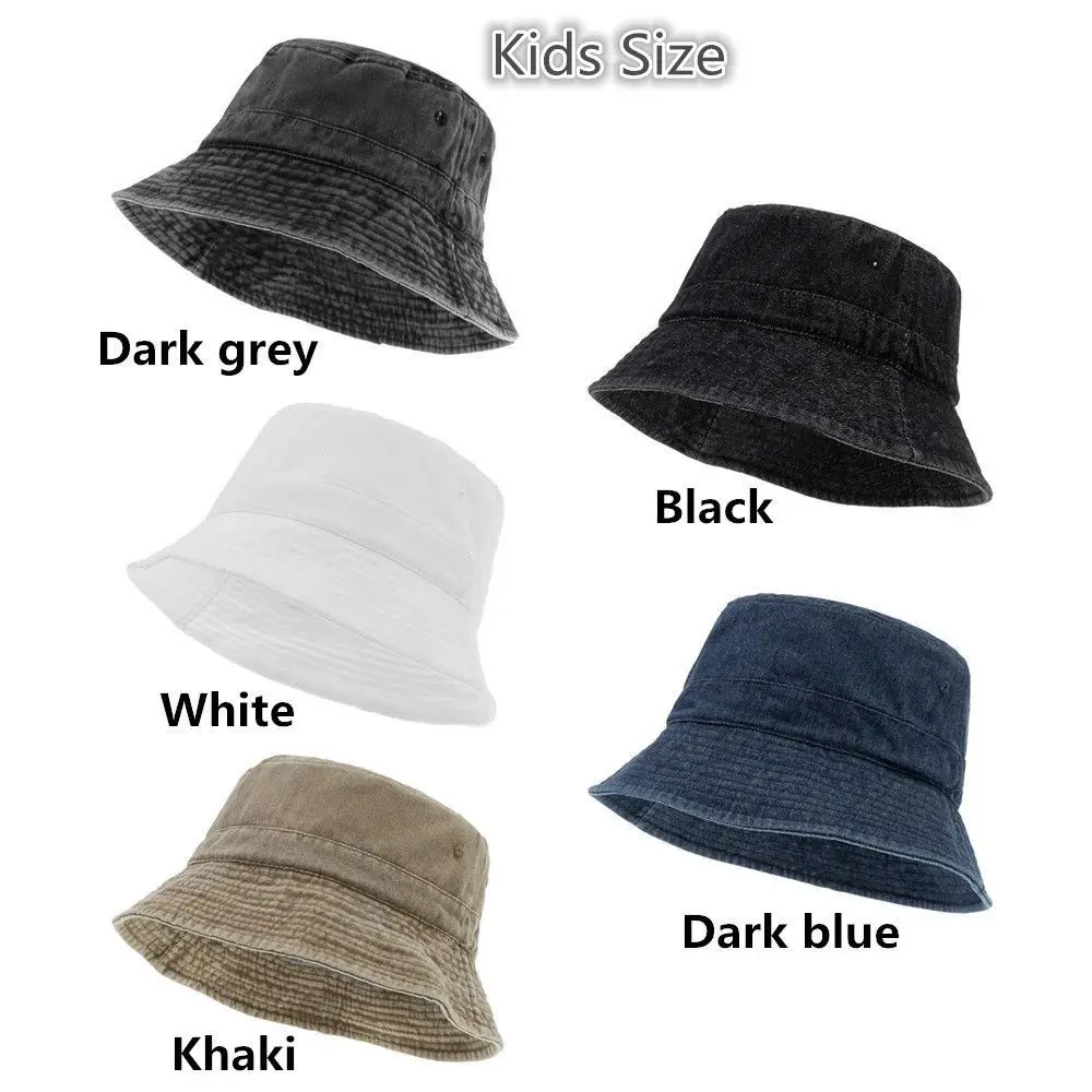 Washed Denim Wide Brim Sun Hat para crianças, boné de pesca de praia, Fisherman Bucket Hat, protetor solar ao ar livre, meninas e meninos