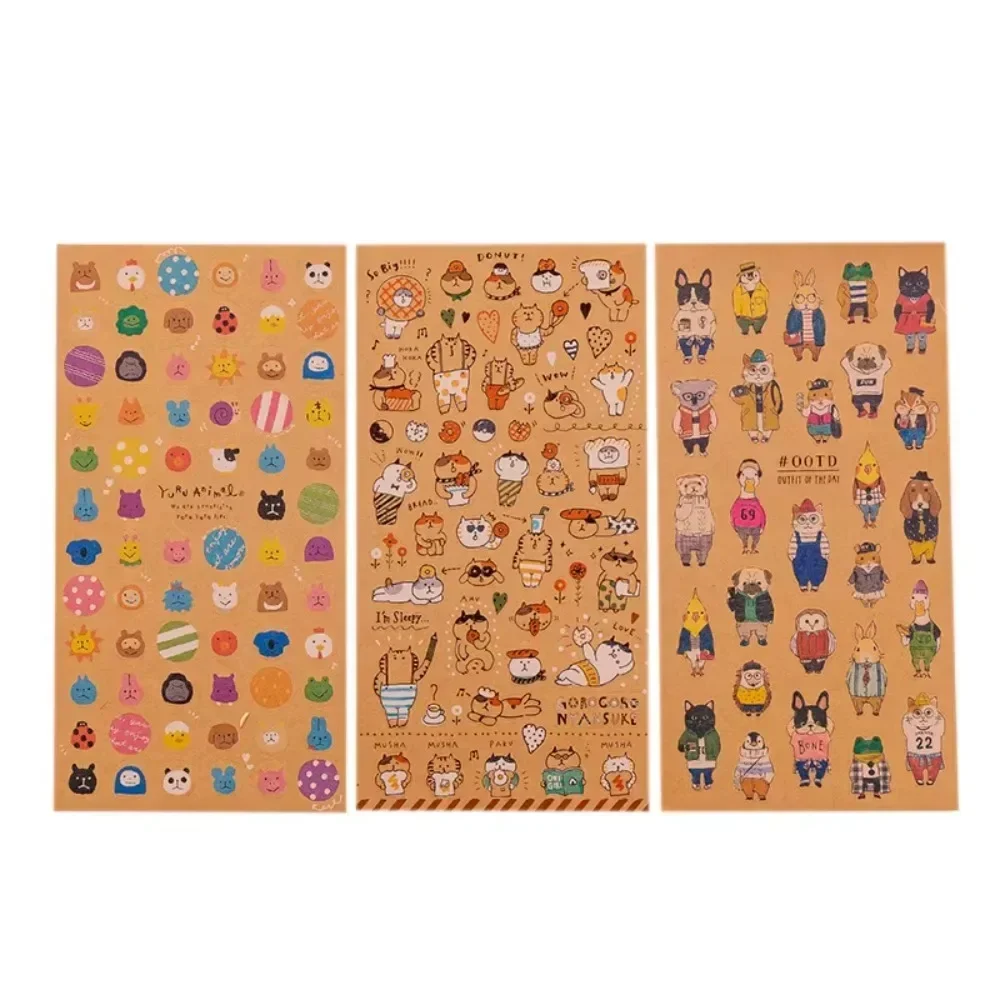 3Pcs Cute Cat Stickers Kawaii Paper Stationery Stickers Retro Adhesive Scrapbooking DIY Decoration Stickers