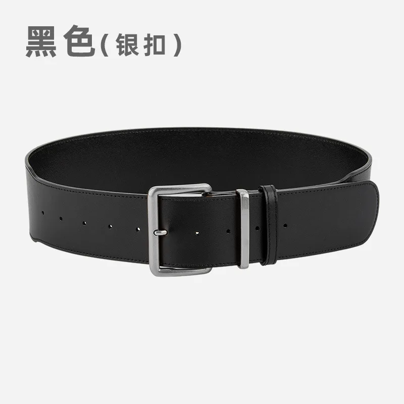 Women's cowhide wide belt retro square pin buckle genuine leather belt high-end sense with jeans decorative waist seal