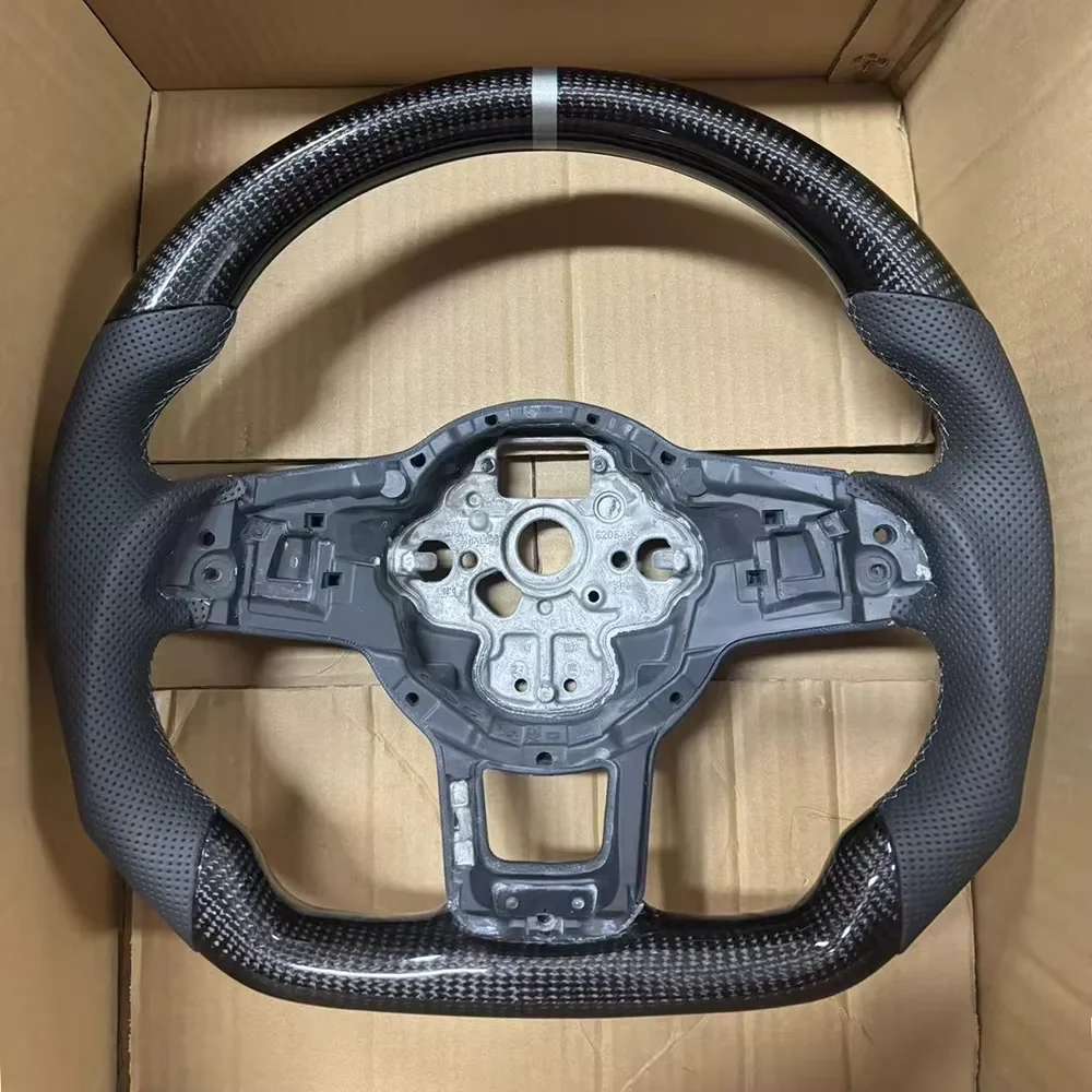 For VW Golf MK7 7.5 GTI GTD GTE R 2013-2020 Polo GTI Tiguan Passat DSG Carbon Fiber Steering Wheel Punched leather