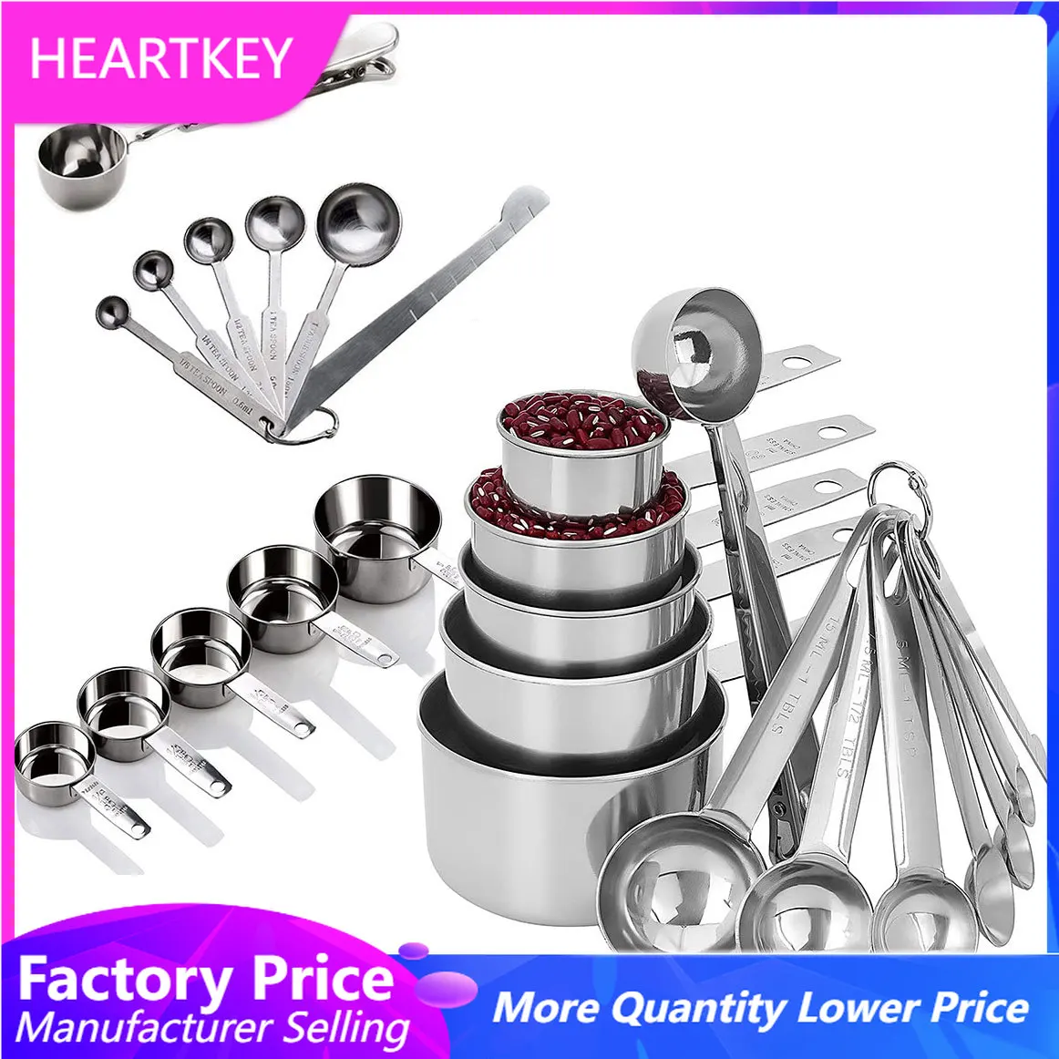 

13-piece Set Stainless Steel Measuring Cups Spoons Stackable Tablespoons Baking Cake Cooking Making Measuring with Graduated