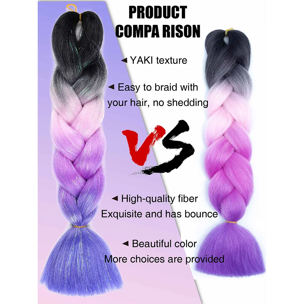 Synthetic Braiding Hair 1pcs Highlights Glitter Tinsel Hair Extensions Kanekalon Hair Sparkling Shiny Soft Healthy Fairy Hair