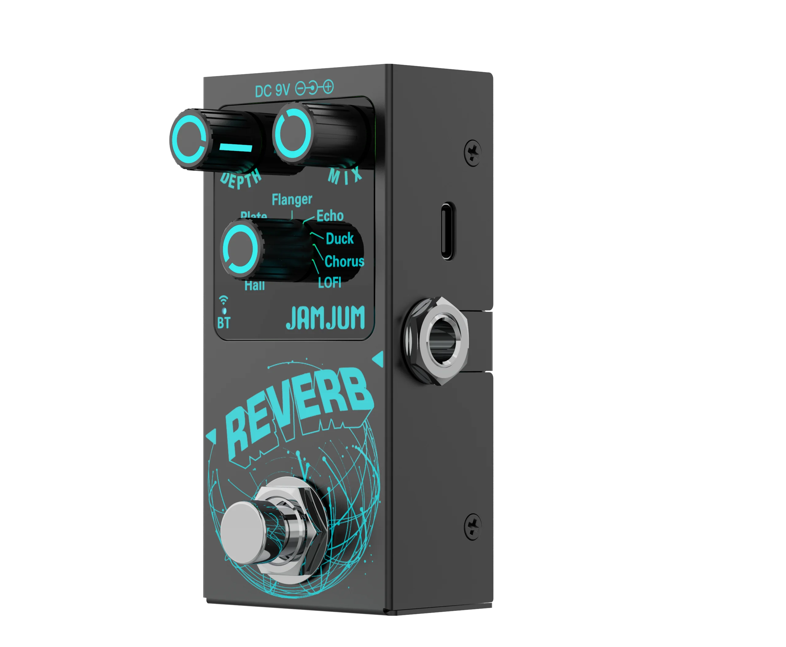 Pedal de Efecto de Reverberación para Guitarra JAMJUM, 9 Modos de Reverberación, Hall/Plate/Echo/Chorus/LoFi, Bluetooth, Mini Pedal de Reverberación True Bypass para Guitarra Eléctrica