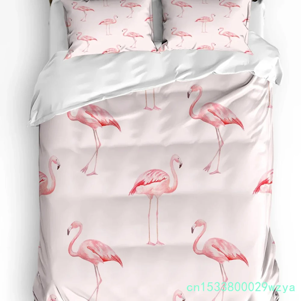 Nordic Style Pink Flamingo Duvet Cover Bed Bedding Set Home Textile Quilt Cover Pillowcases Bedroom Double Bedding Set No Sheet