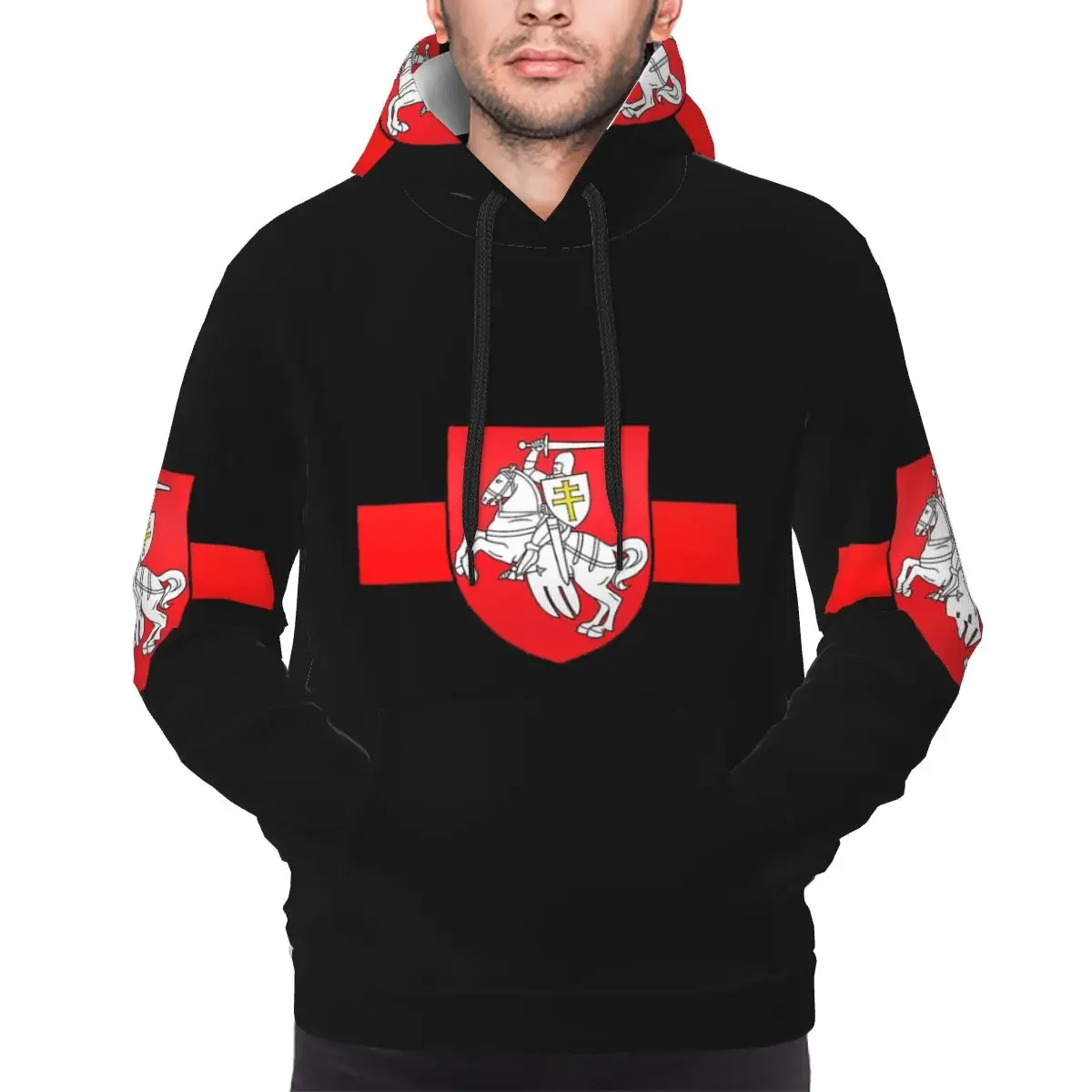 Belarus Pogonya Flag Square Protest Symbol Belarusian Hoodie Hip Hop Pullover Winter Men's Women's Sweatshirts Long Sleeve Tops