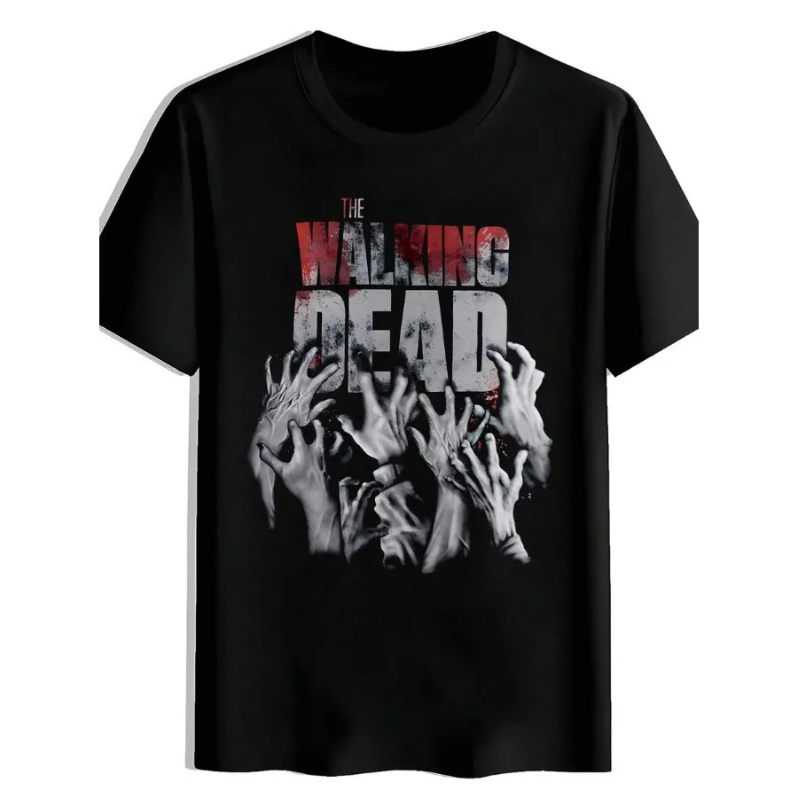 【Nueva llegada】Camiseta gráfica The Walking Dead Zombie Hands | Camiseta de manga corta de algodón negro de la serie de televisión de terror