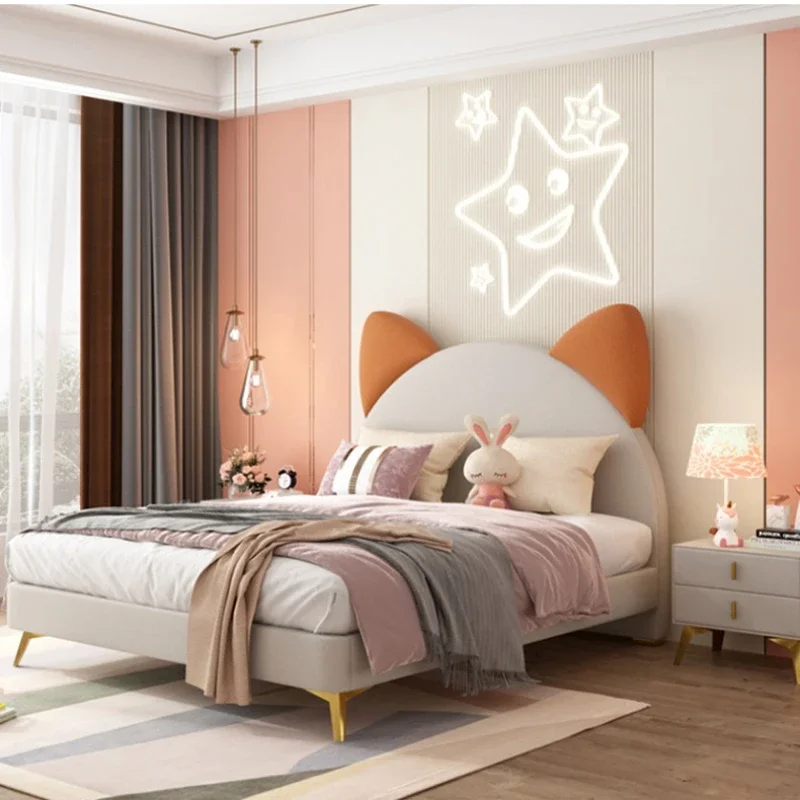 

Children's bed light luxury children's bed cartoon soft bag boy and girl 1.2 meters 1.5M1.8 double