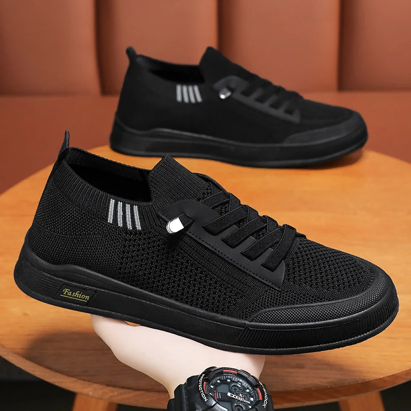 Men Casual Sneakers Breathable Slip On Flat Board Shoes Lightweight Daily Walking Shoes Khaki