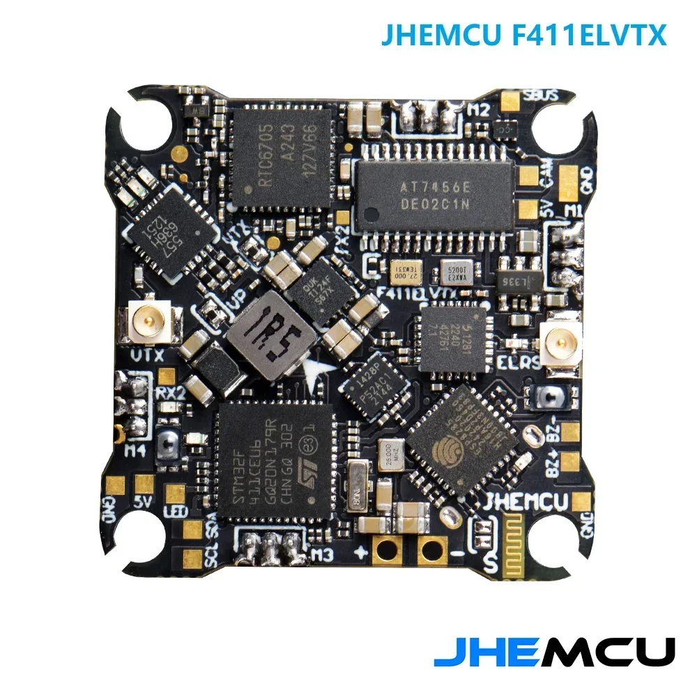 

JHEMCU F411ELVTX F411 Контроллер полета BLHELIS 12A 4in1 ESC 5.8G 400mW VTX ELRS 2.4G RX AIO 25,5X25,5 мм 1-2S для FPV дронов