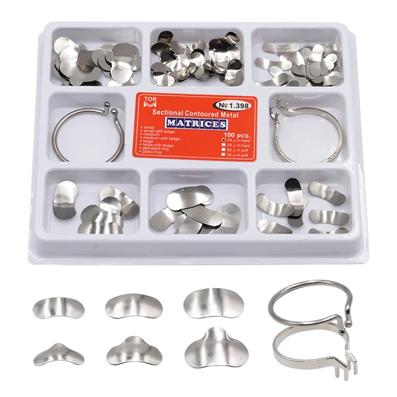 100 pcs Mixed model/individual model Dental Sectional Matrix Contoured System  accessories Metal Dentistry Resin Clamping