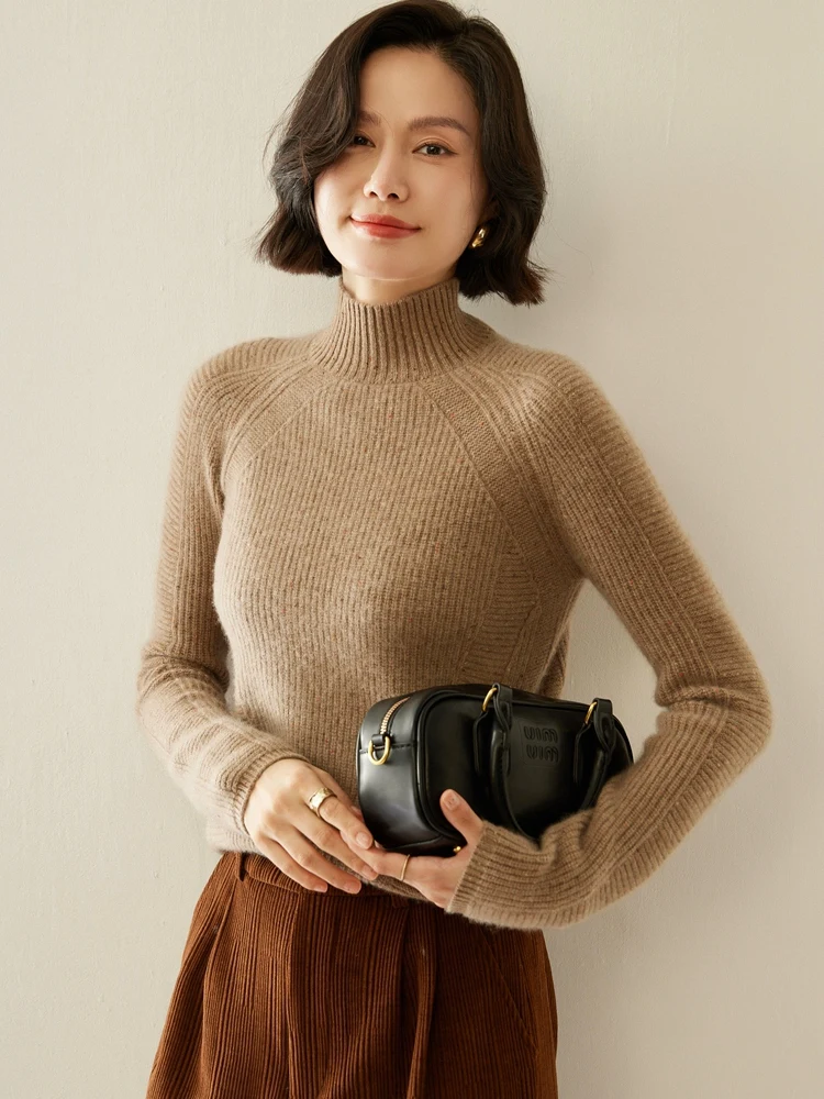 Tloml novo mock neck grosso feminino 100% camisola de caxemira manga longa pulôver outono inverno macio quente casual cashmere malhas topos