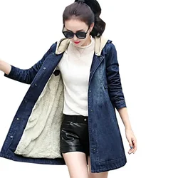 New Large Size 5XL Denim Jacket Women Loose Vintage Hooded Jeans Jacket Female Outerwear Ladies Tops Warm Thick Denim Coat Q2874