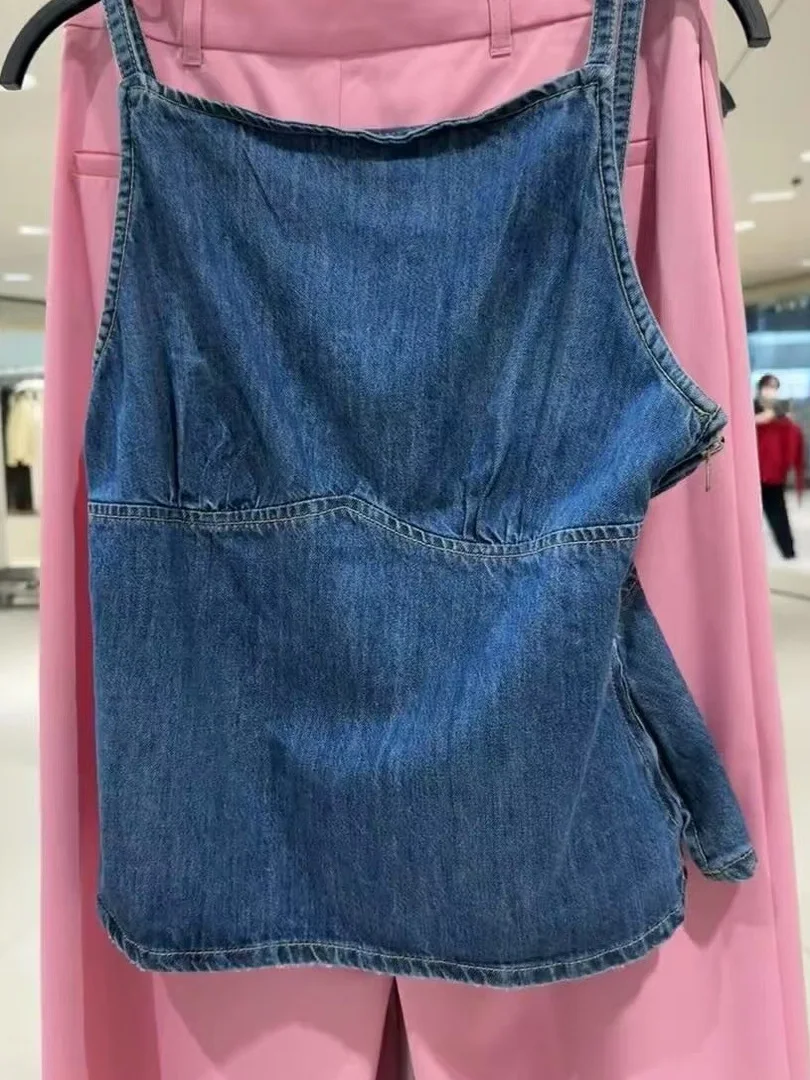 

Весна-лето 2025, Новое поступление, женский сексуальный облегающий джинсовый топ-баль, асимметричная длина, хлопок, влажность ng