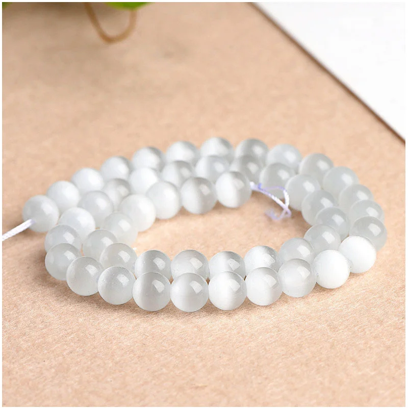 

Genuine A+ Natural Gypsum Stone Beads White Selenite Clear Cat Eye Stone Round Loose Beads For Diy Jewelry Making 6 8 10mm 15"