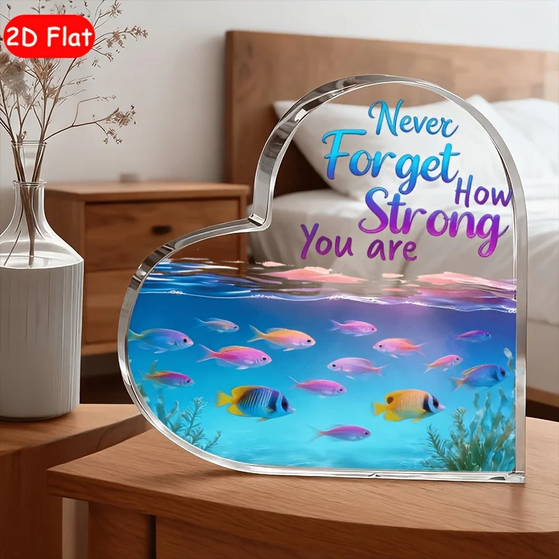 CIFBUY Acrylic Ocean Heart Decor 2D Flat Blue Inspirational Quote Desk Ornament Modern Shelf Decor Living Room Bedroom Gift