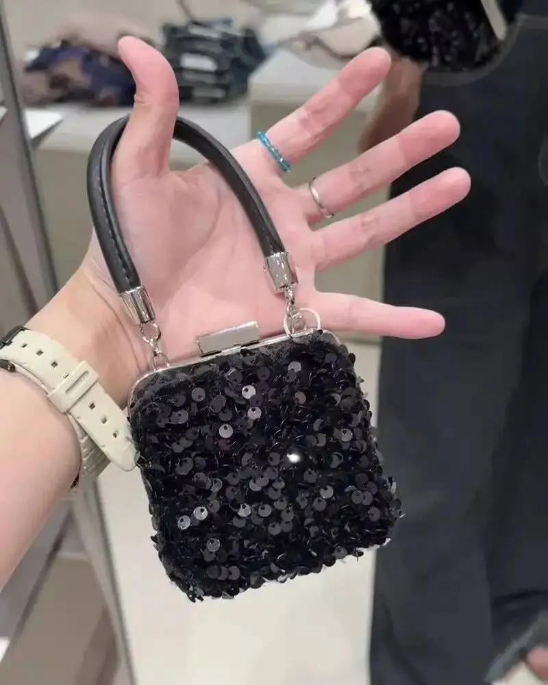Bloom Beading Black Mini Y2k Women Vintage Handle Chic Messenger Hand Wallet Female Retro Square Bag Purse Aesthetic