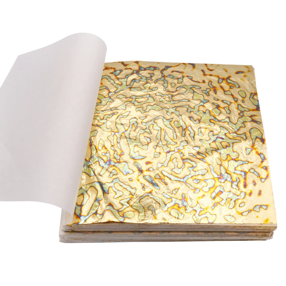 Variegated Gold Leaf Colorfull Imitation Gold Foil DIY Gilding Leaf Size 14x14cm For Artcrafts Nail Decoration 50 Sheets Booklet