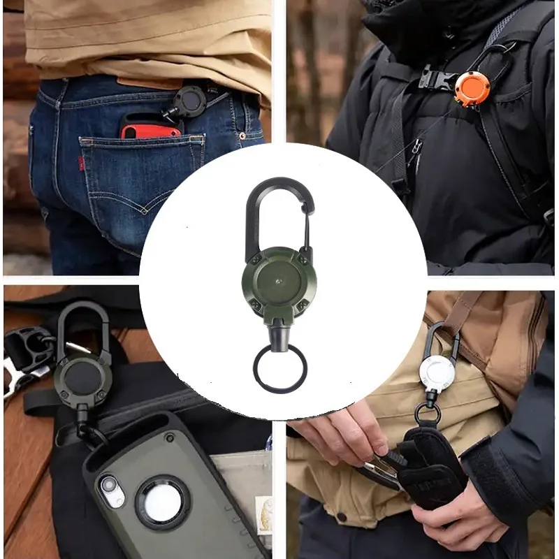 Retractable Heavy Duty Pull Badge Reel With Carabiner Strong Steel Wire Anti-Lost Keychain Outdoor Sporty attachment Tool