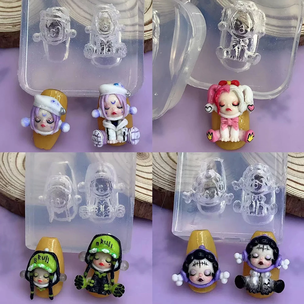 

Diy Cartoon Doll 3D Acrylic Mold Decoration Mold Animal Bear Kitty Tiger Fox Silicone Nails Carving Mold Charms Holiday Gift