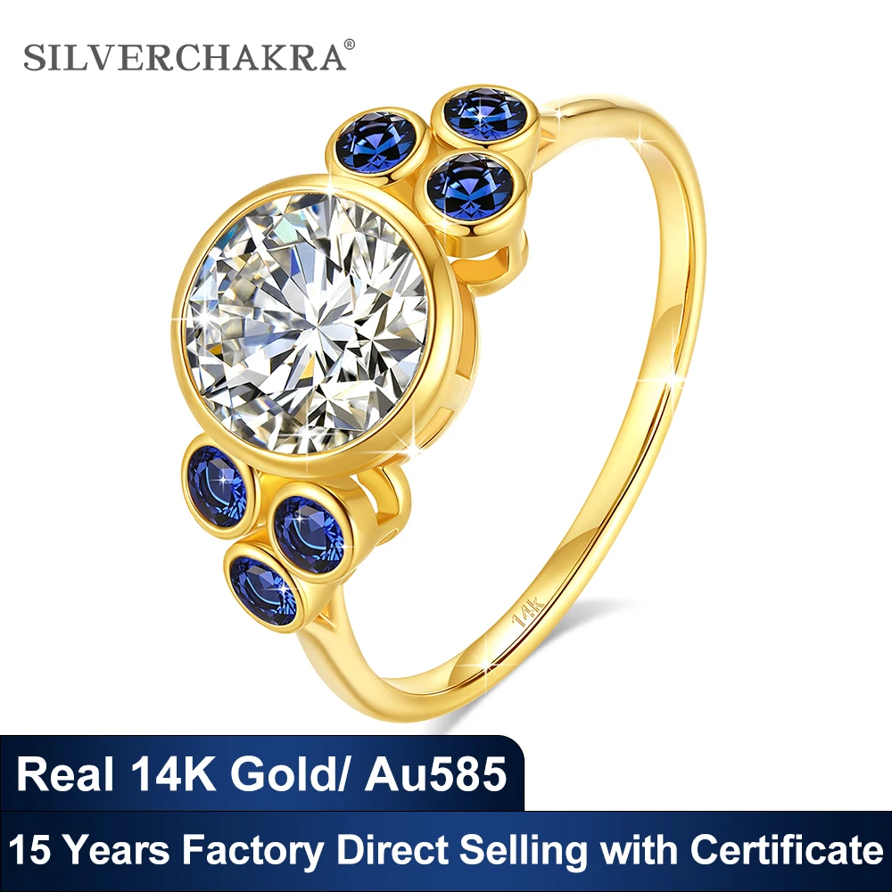 

14K Yellow Gold Au585 New in Rings for Girls 2ct Round Cut Moissanite Woman rings Bridal Jewelry Party Gift Original Certified