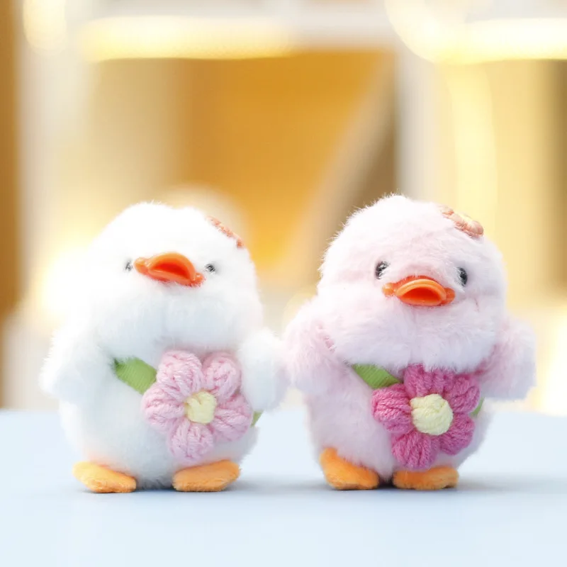 Plush Flower Duckling Cute Claw Machine Figurine Bag Charm Doll Keychain Small Pendant Perfect for Gifting To Family and Friends
