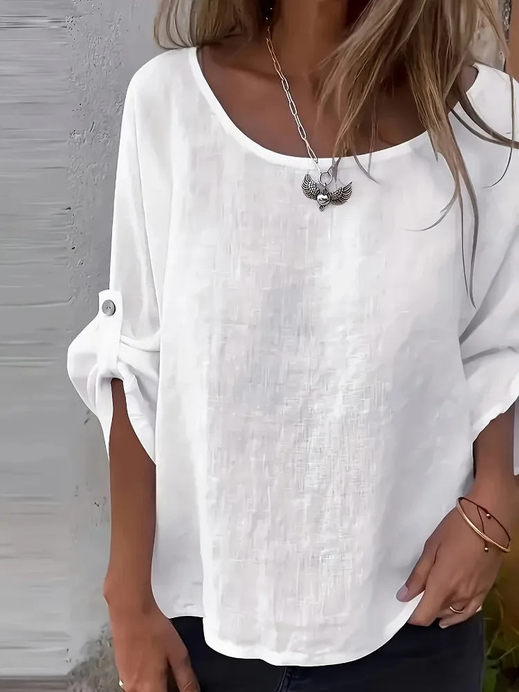 

Plus Size Womens Fashion Summer Breathable Shirts Crew Neck Loose Fit Tops Blouses Half Sleeve Casual Solid Plain Lady Clothings