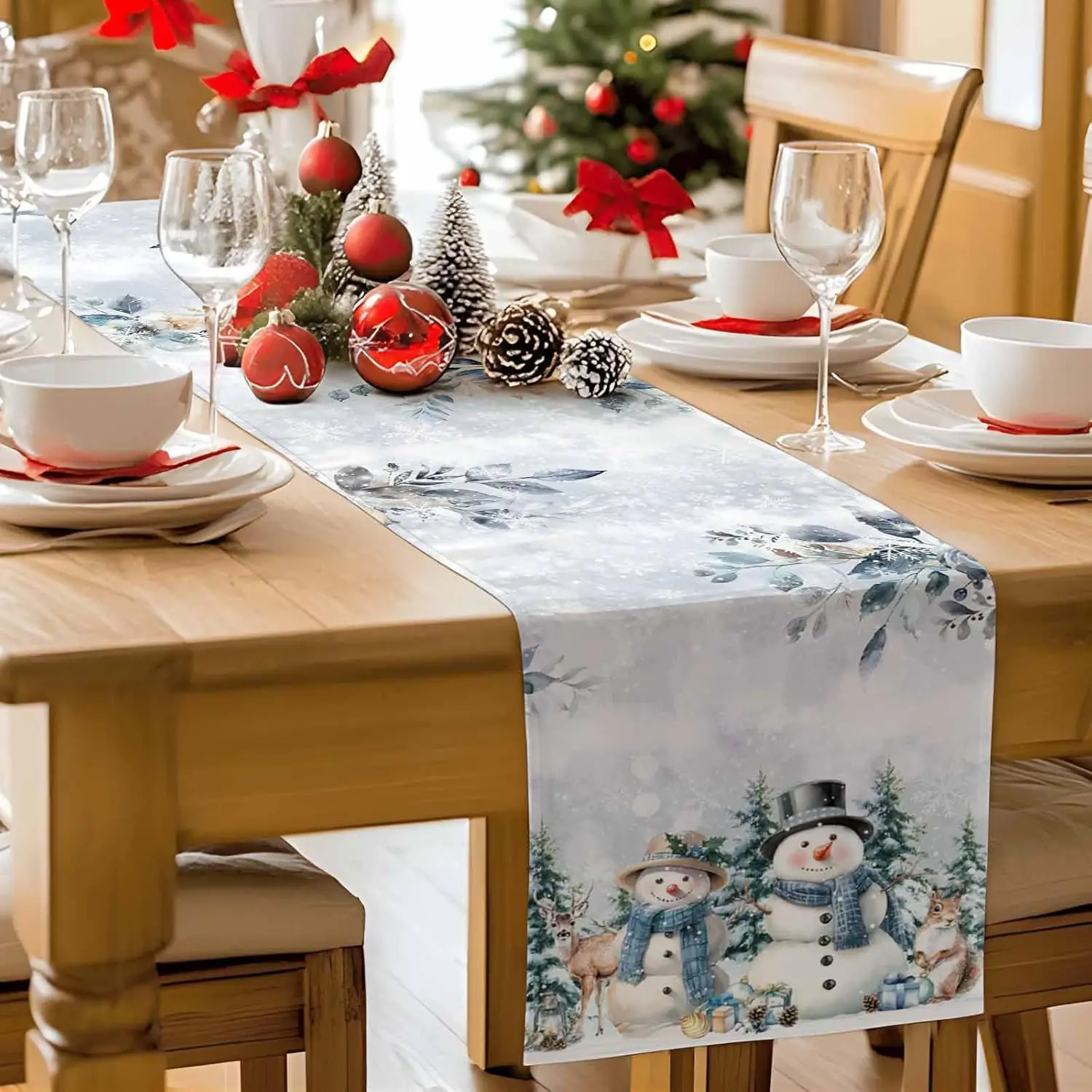 

Christmas Snowman Snowflake Leaf Flower Linen Table Runners Party Decorations Winter Xmas Dining Table Runners Xmas Decorations